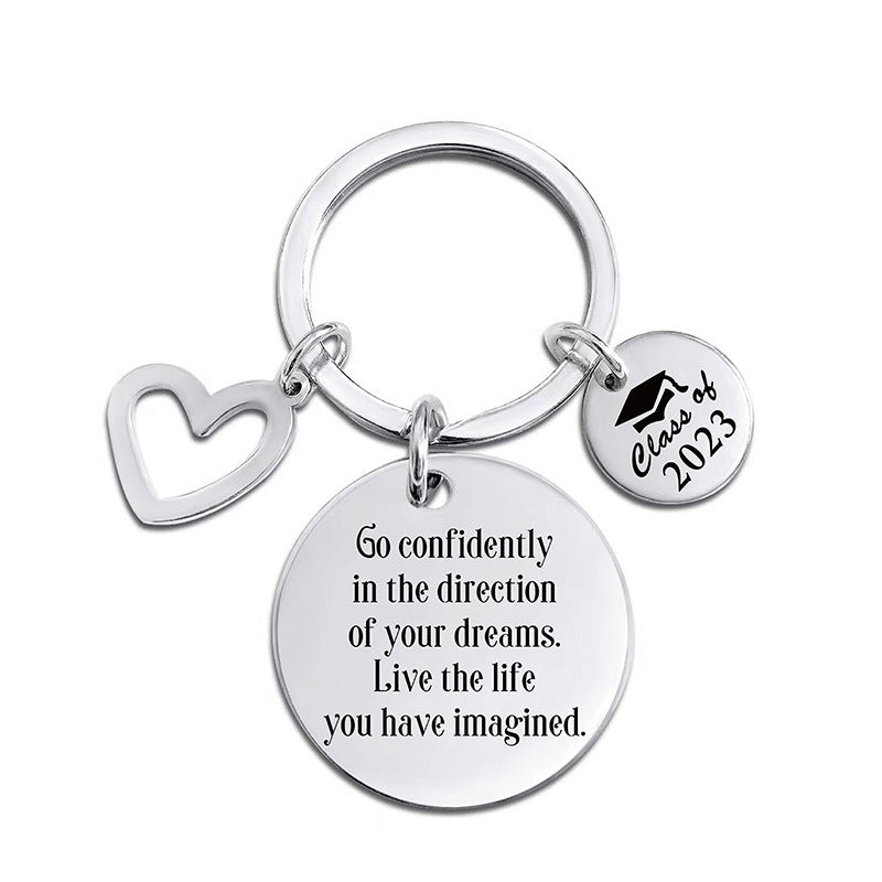 Wholesale Graduation Season Gift Lettering Stainless Steel Round Card Heart Keychain