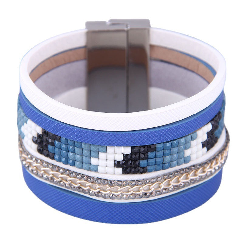 Wholesale Wide Leather Magnetic Buckle Alloy Bracelet