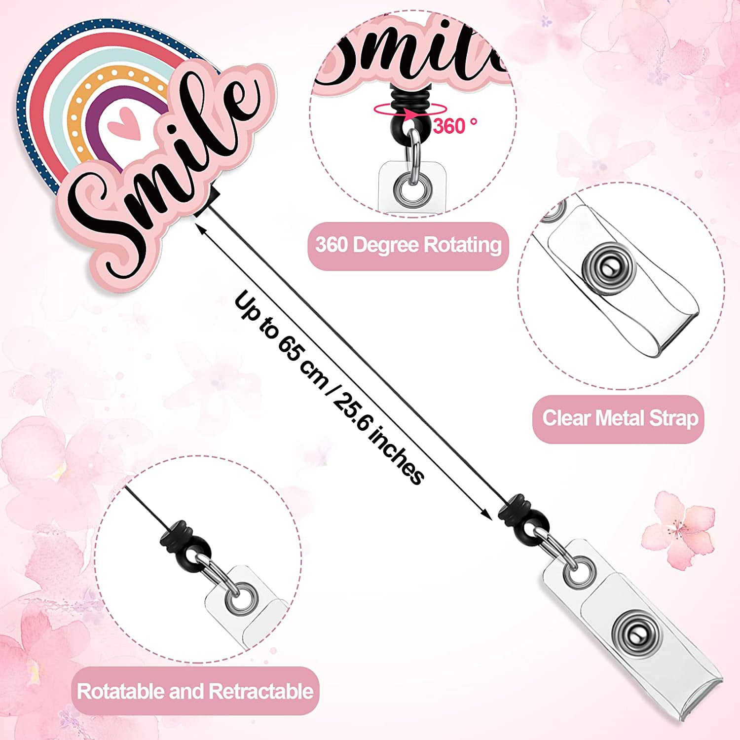 Wholesale Badge Reels Acrylic Rainbow Easy Pull Buckle Retractable Keychain