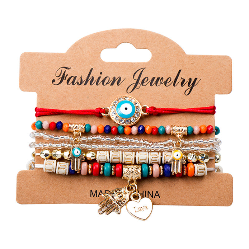 Wholesale Bohemian Devil Eye Heart Multilayer Glass Bracelet