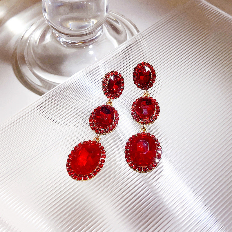 Wholesale Vintage Rhinestone Oval Exaggerated Alloy Earrings