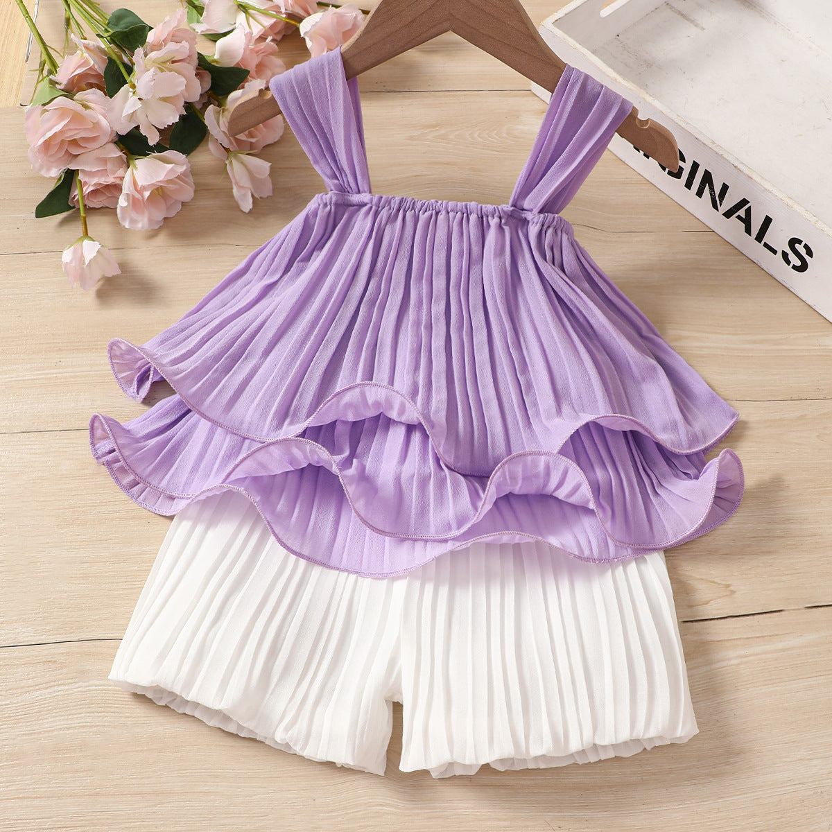 Wholesale Children's Pleated Chiffon Suspender Solid Color Skirt Baby Clothes