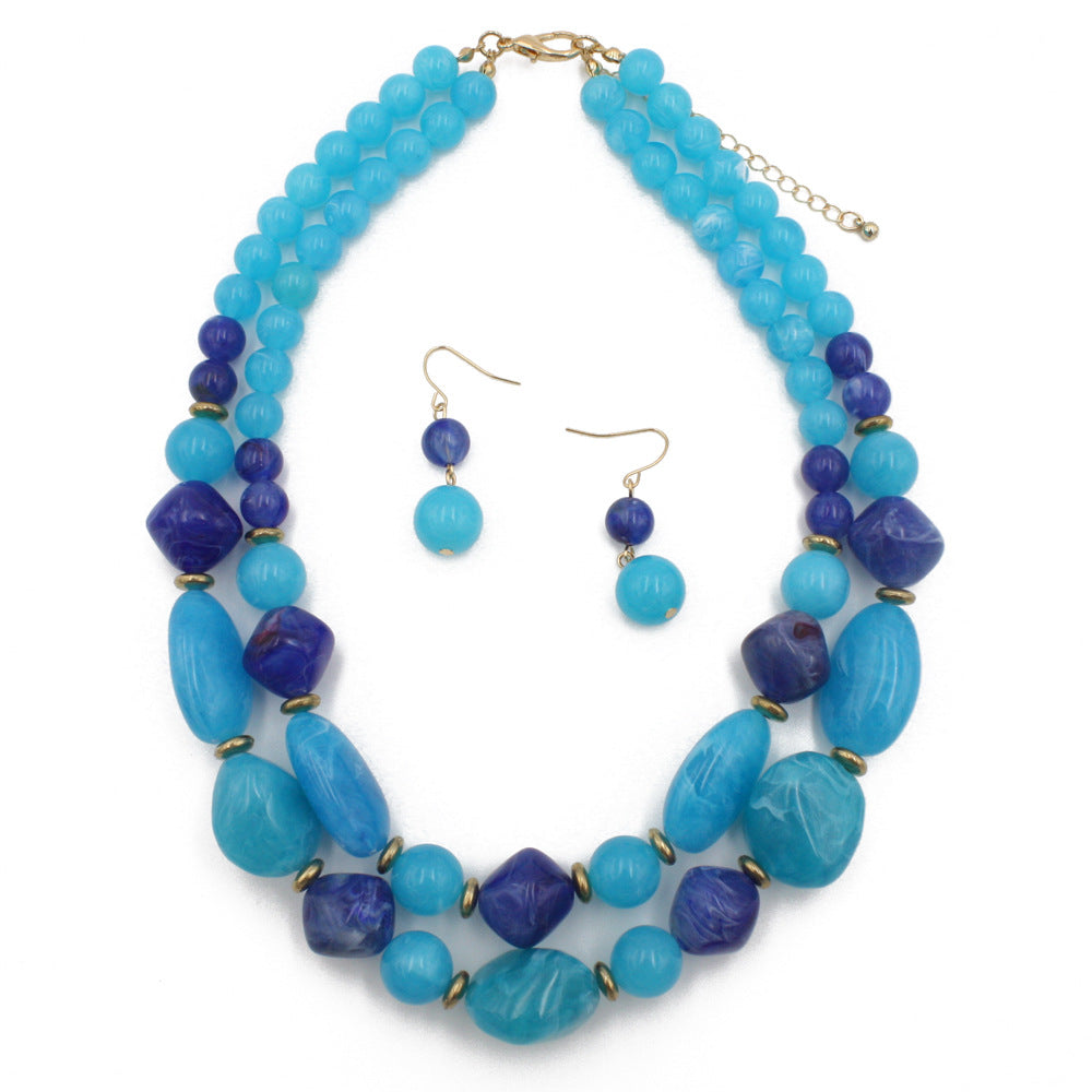 Wholesale Double Layer Plastic Bead Earrings Necklace Jewelry Set