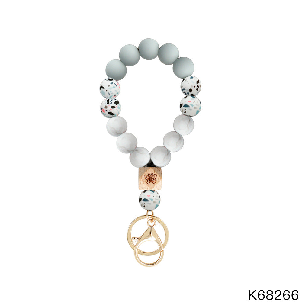 Wholesale Keychains Silicone Wood Beads Bohemian Vintage Wrist Keychain