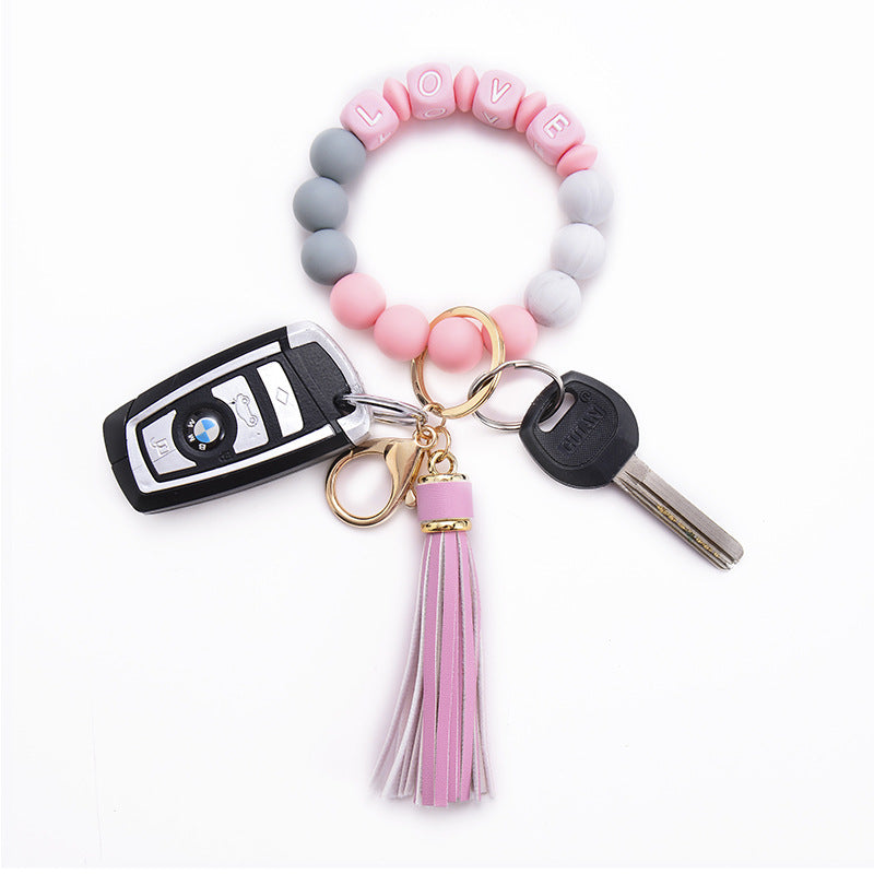 Wholesale Silicone Beaded Tassel Wrist Keychain