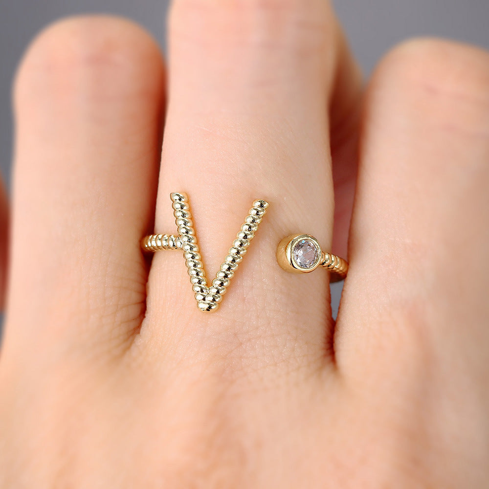 Wholesale Alphabet Diamond Brass Rings