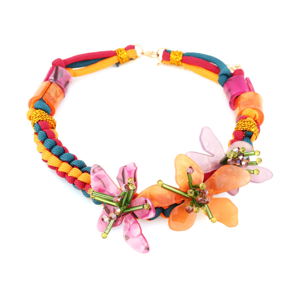 Wholesale Bohemian Beaded Acrylic Flower Necklace