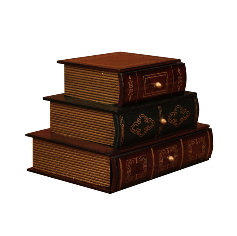 Caja de almacenamiento de libros falsos tipo cajón de tres capas de MDF al por mayor