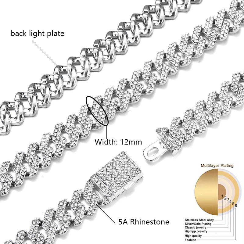 Wholesale Diamond Alloy Cuban Chain Necklace