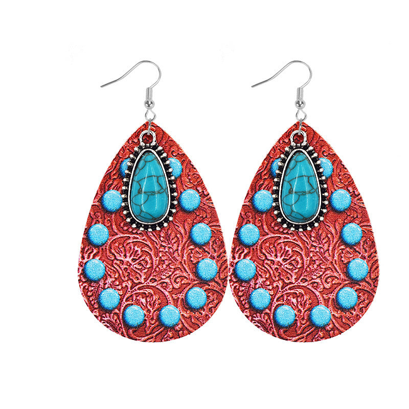 Wholesale Western Cowboy Leather Turquoise Earrings