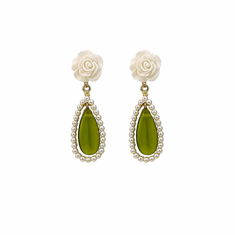 Wholesale Vintage Waterdrop Opal Rose Alloy Earrings
