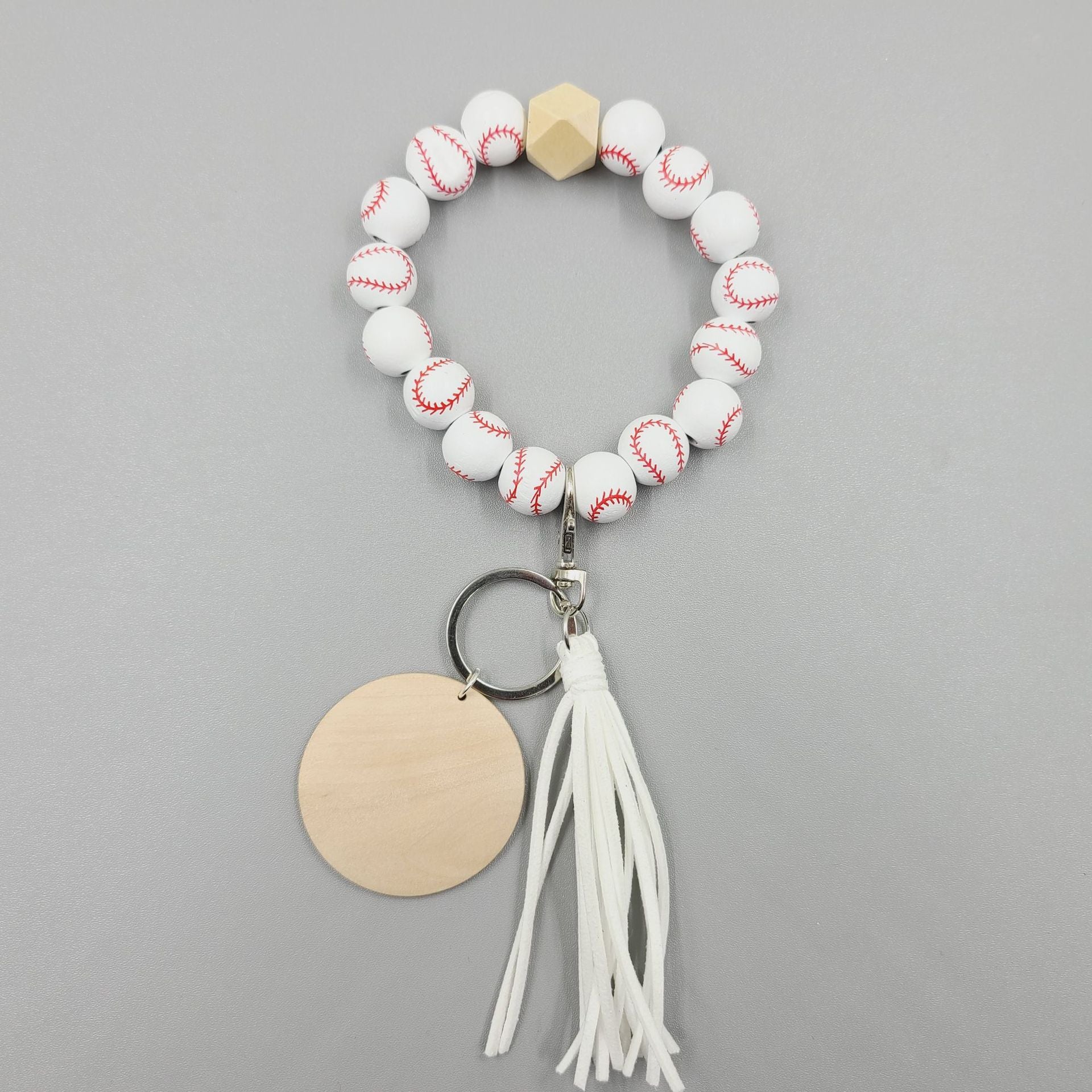 Letrero de madera en blanco al por mayor llavero de muñeca con cuentas de silicona
