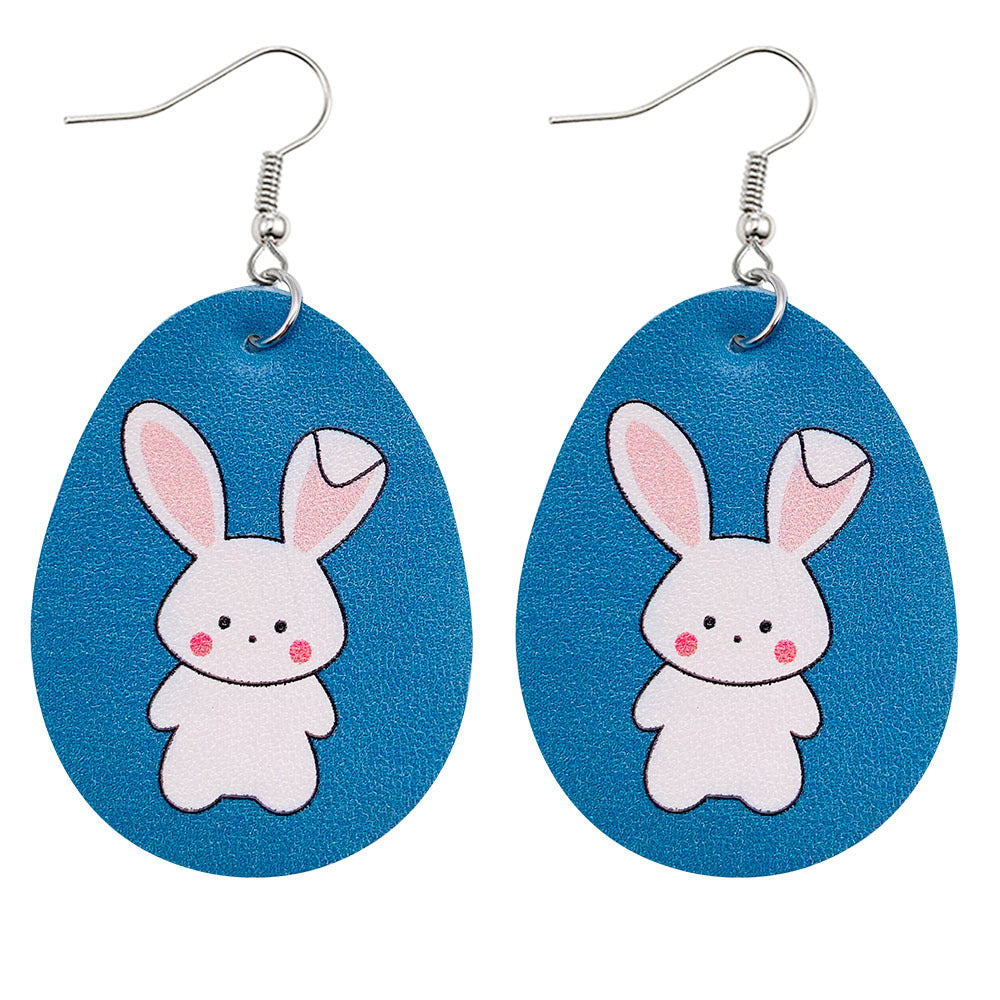 Joyas al por mayor Pendientes de piel sintética con estampado reversible de conejito de Pascua