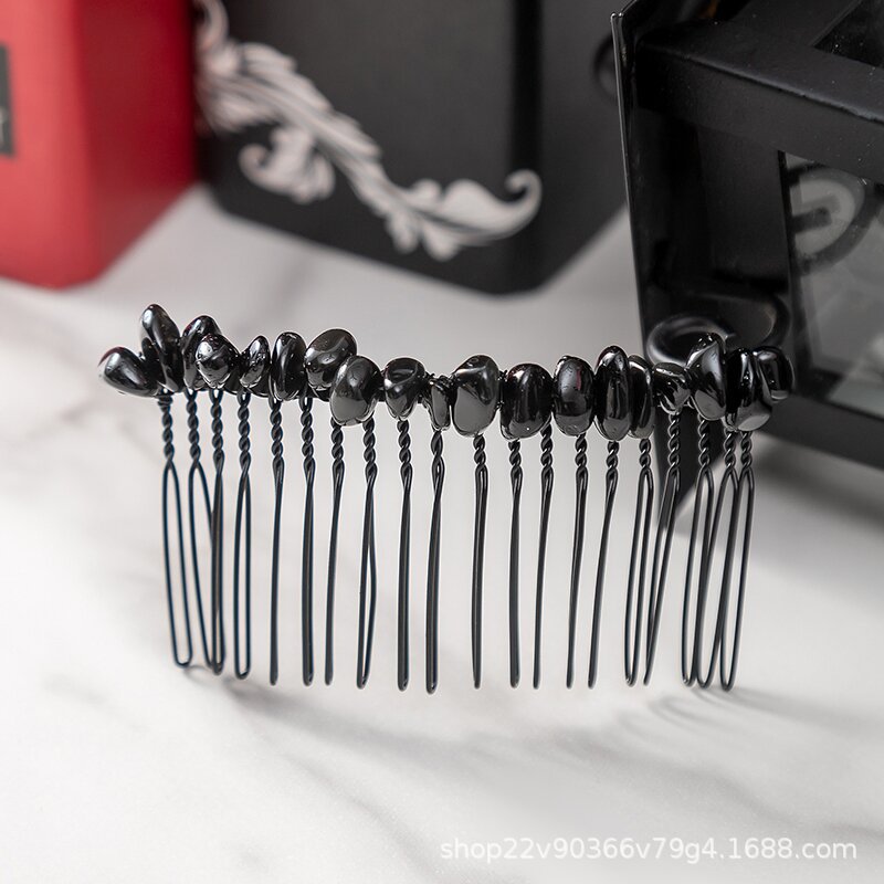 Wholesale Gravel Crystal 20 Teeth Black Hair Comb Metal Hair Clips