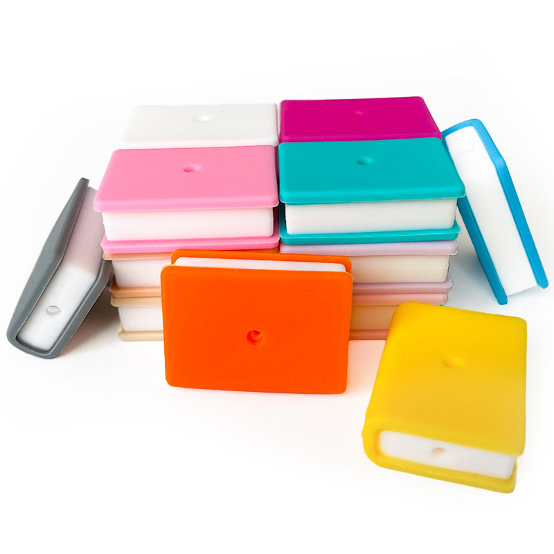 Wholesale 10PCS Stacked Book Shape Rectangle Cartoon Silicone Beads