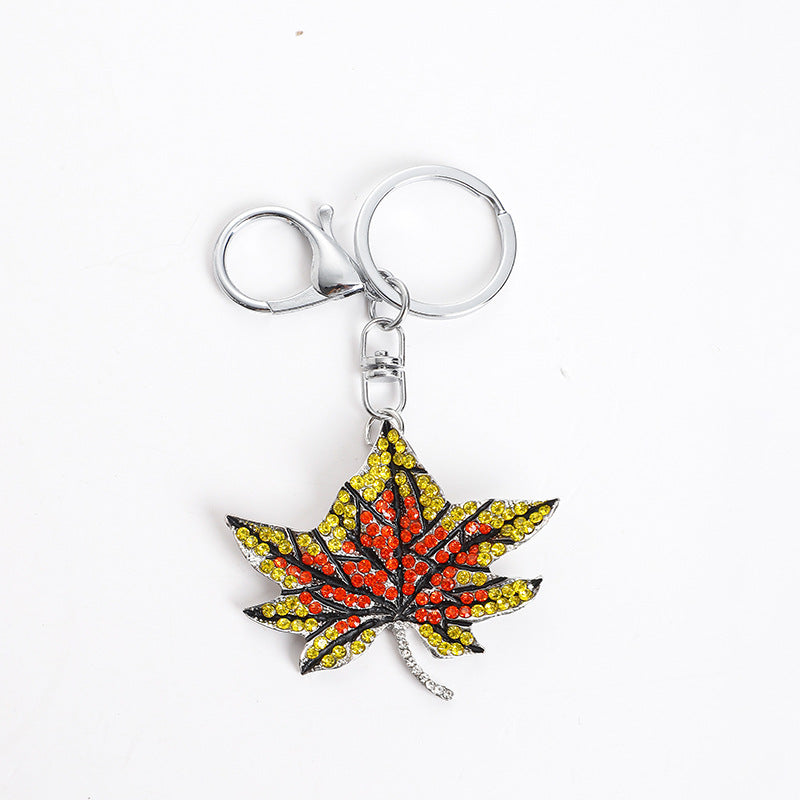 Wholesale Zinc Alloy Color Diamond Maple Leaf Keychain