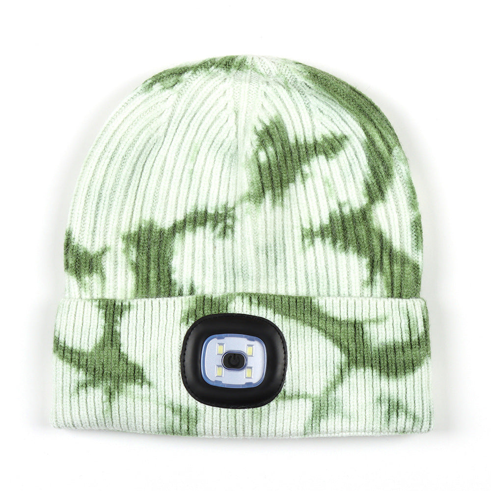 Wholesale Tie Dyed Luminous LED Knitted Hats for Warmth and Night Running Wool Hats