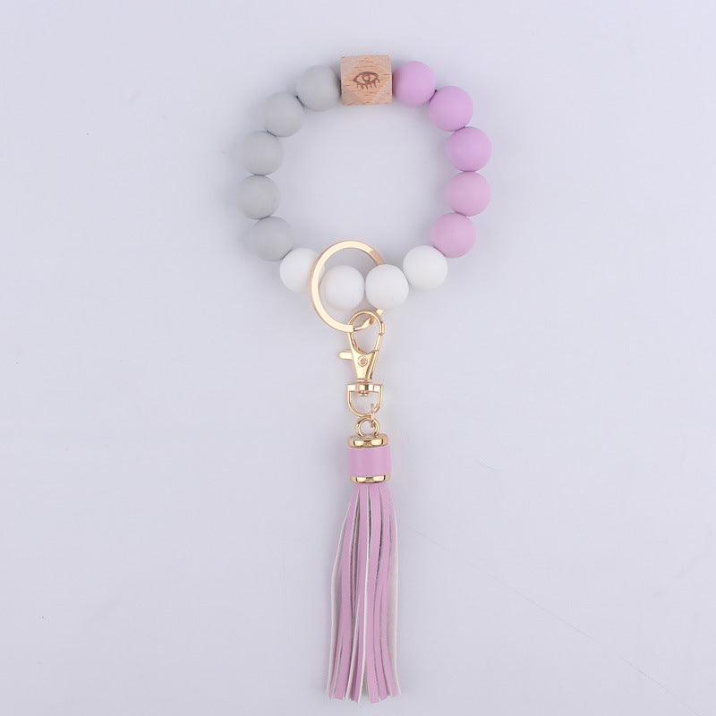 Wholesale Tassel Silicone Beaded Wrist Keychain