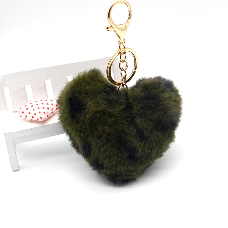 wholesale Imitation Rex Rabbit Fur Leopard Heart Keychain