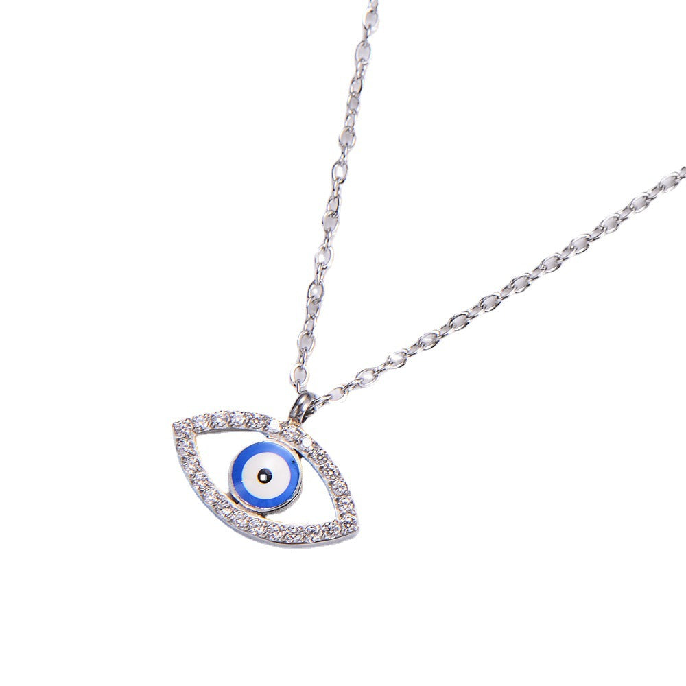 Wholesale Jewelry Titanium Steel Eye Bead Diamond Necklace