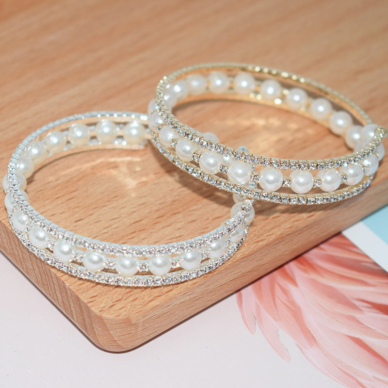 Pulsera Abierta De Perlas De Diamantes De Imitación al por mayor