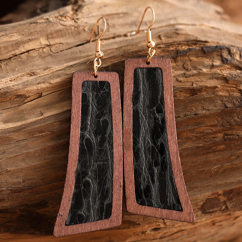 Wholesale Genuine Leather Vintage Embossed Earrings