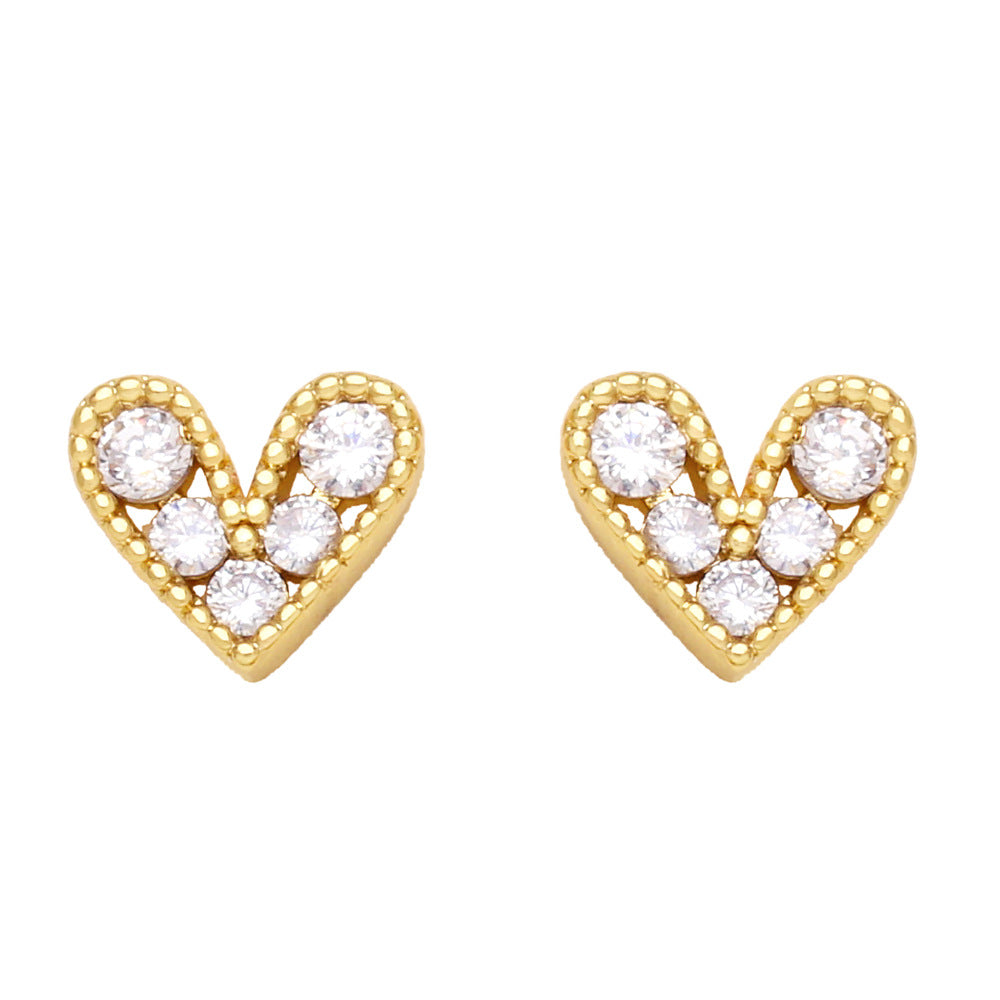 Wholesale Mini Zircon Heart Copper Ear Studs