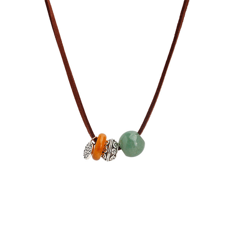 Wholesale Suede Rope Beaded Metal Necklace