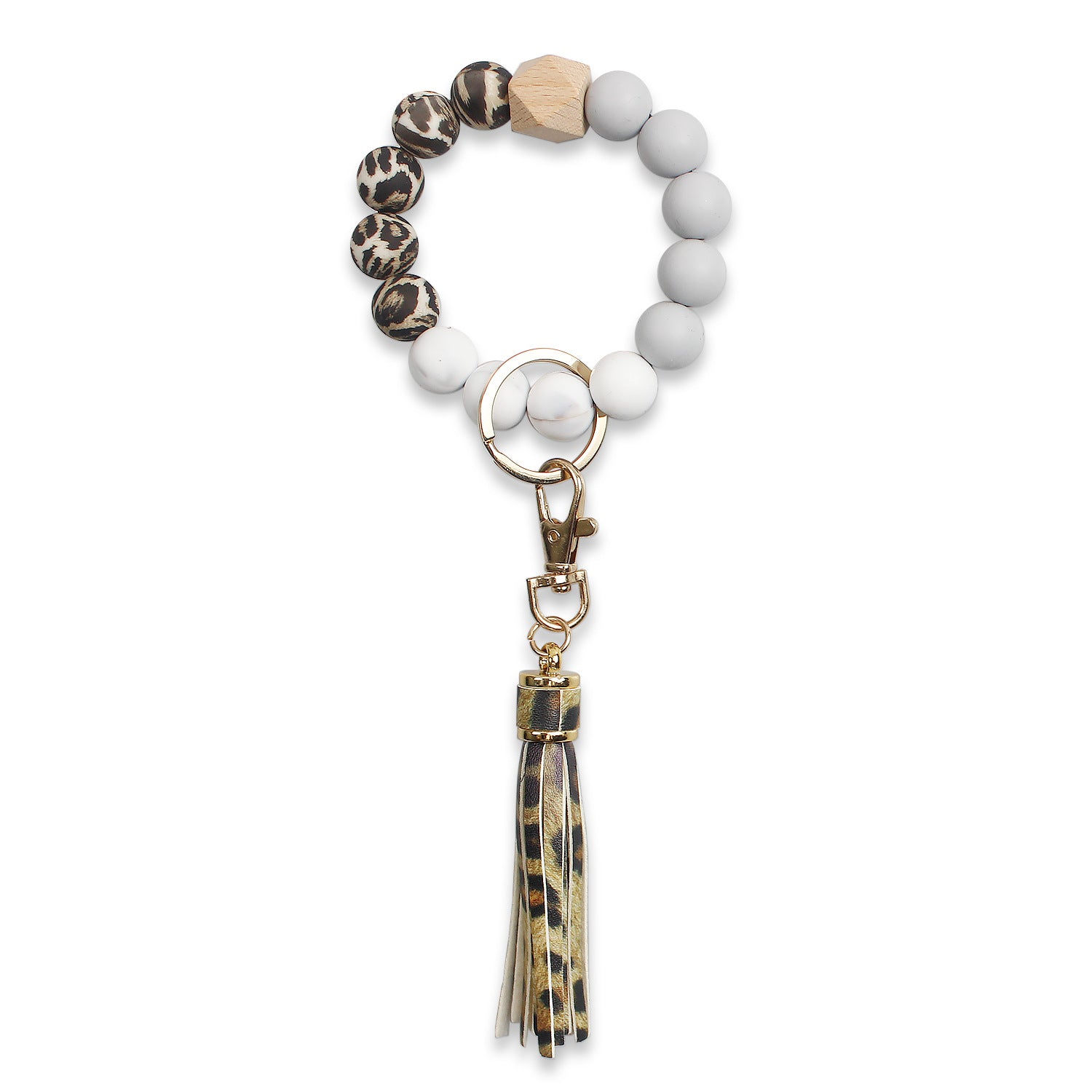 Wholesale Leopard Print Silicone Beaded Wrist Keychain