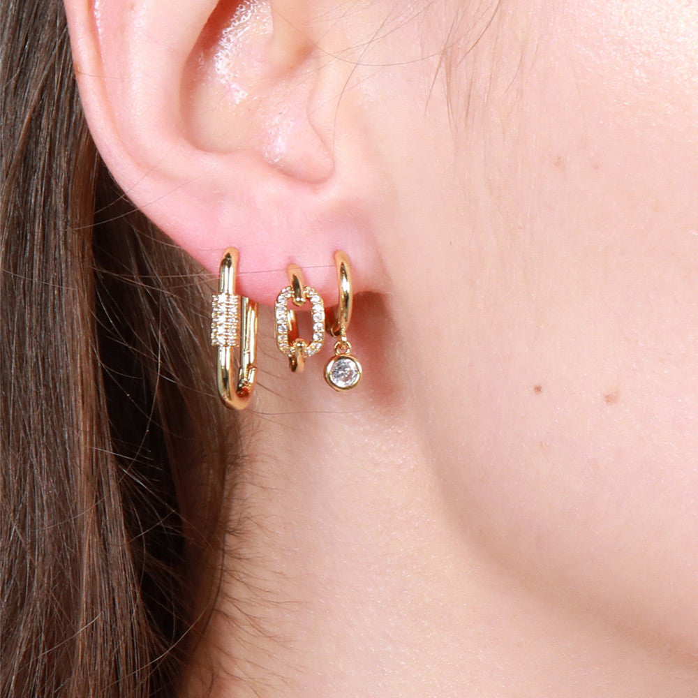 Wholesale Set of Three Micropaved Copper Zirconia Earrings Copper