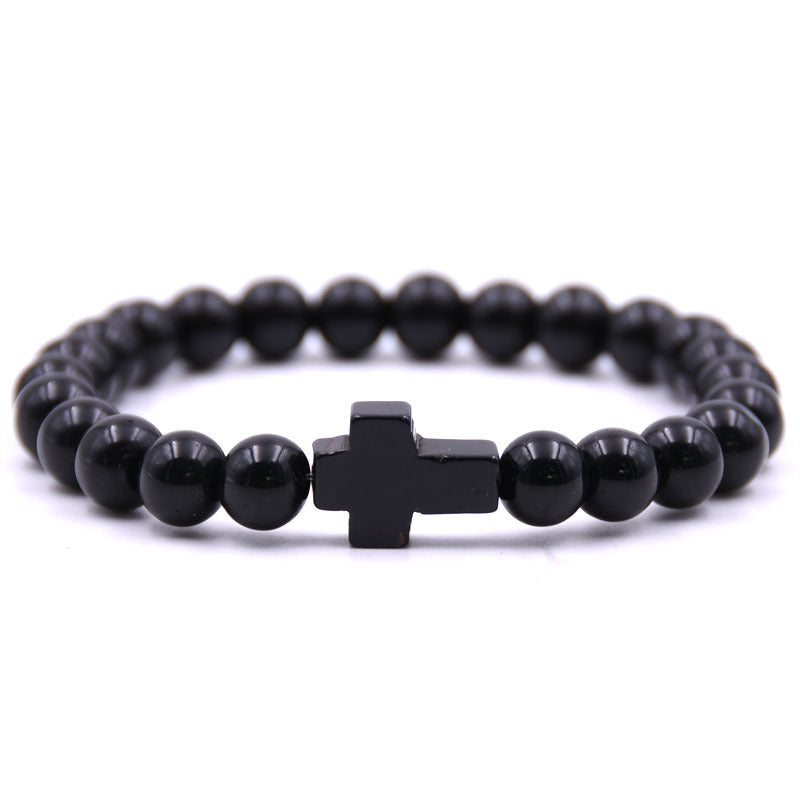 Pulseras de piedra volcánica de aleación de cruz turquesa roja al por mayor