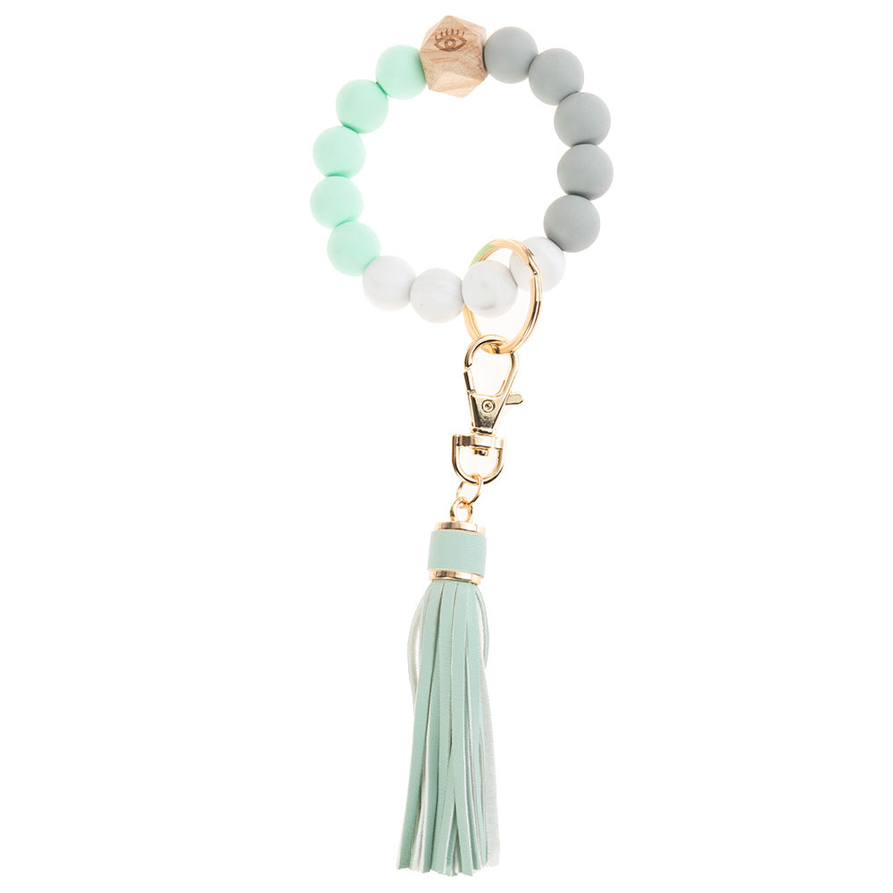 Llavero de muñeca con cuentas de madera de arcilla polimérica al por mayor