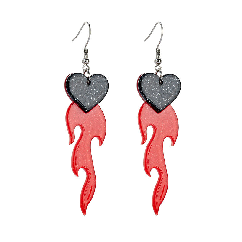 Wholesale Love Heart Red Flame Acrylic Earrings