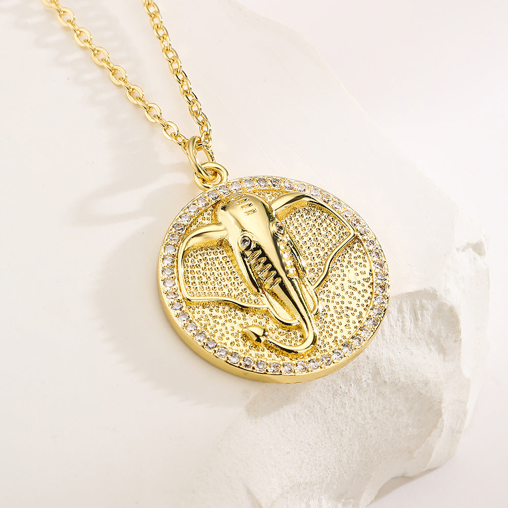 Wholesale Gold Plated Zircon Elephant Copper Necklaces