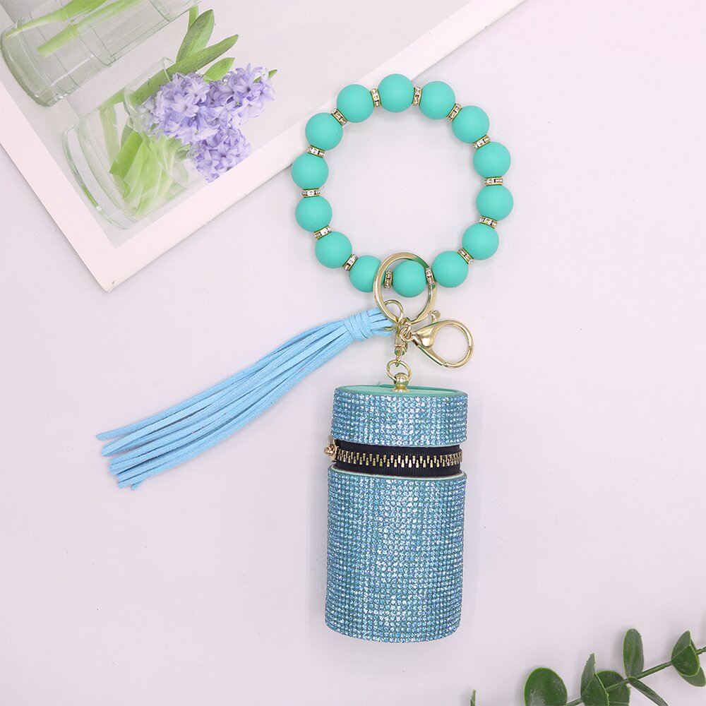 Wholesale Leopard Cow Pattern Leather with Diamond Mouth Red Envelope Silicone Beaded Wrist Keychain