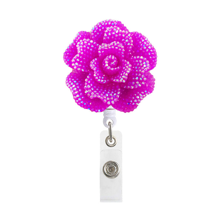 Wholesale Badge Reels Shiny Flowers Acrylic Retractable Keychains