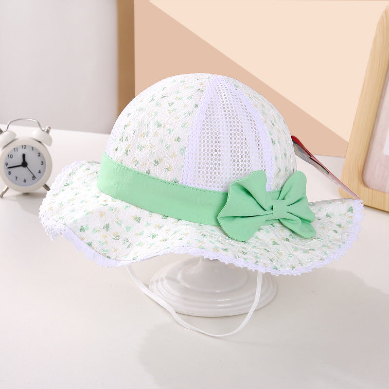 Wholesale Bowknot Lace Small Floral Mesh Kids Cotton Bucket Hat