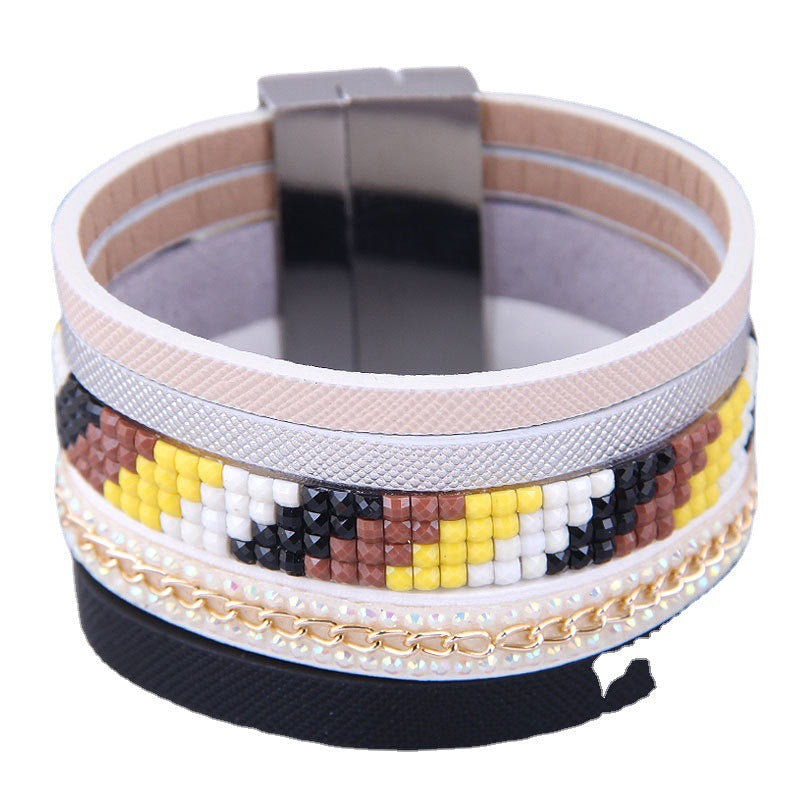 Wholesale Wide Leather Magnetic Buckle Alloy Bracelet