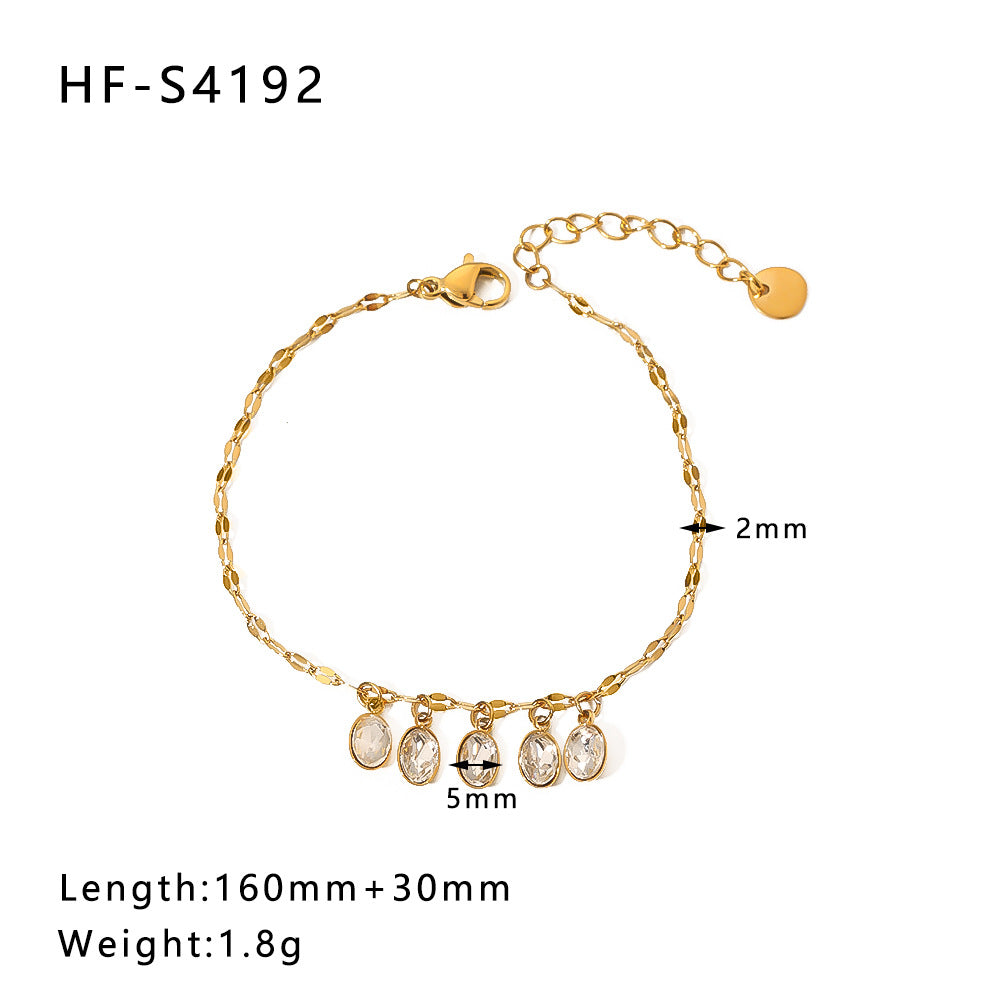 Wholesale Vintage Round Butterfly Natural Stone Zircon Pearl Stainless Steel Bracelet