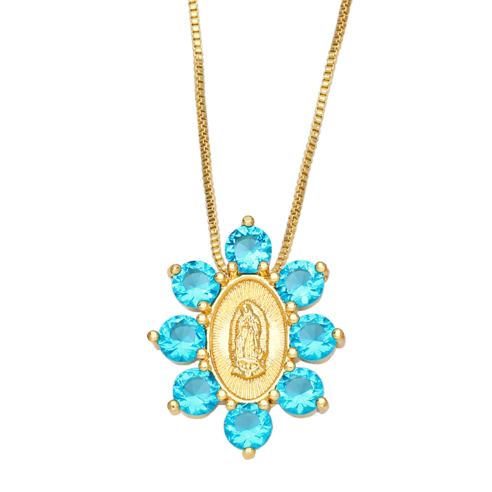 Color al por mayor circón Virgen María Collares de cobre