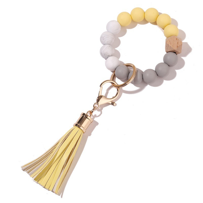Wholesale Tassel Silicone Beaded Wrist Keychain