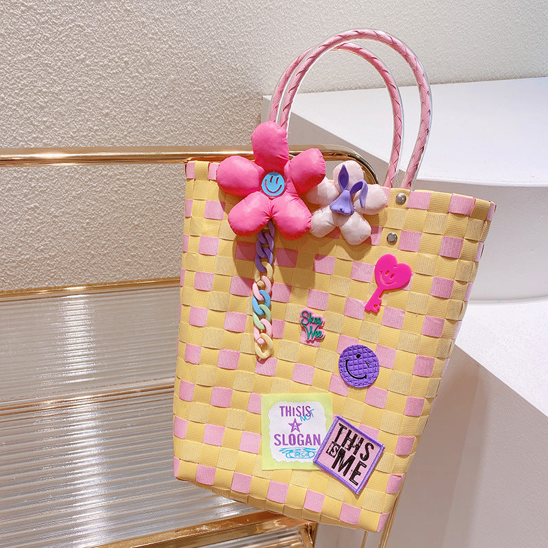 Cesta de vegetales al por mayor Summer Rainbow Nylon Woven Tote bolsas