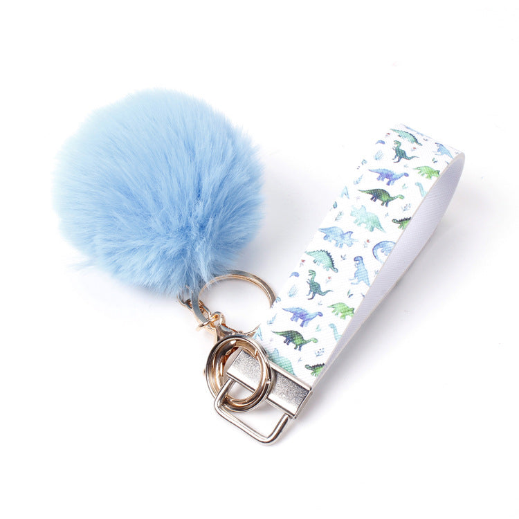Wholesale 10pcs PU Leather Fur Ball Keychain