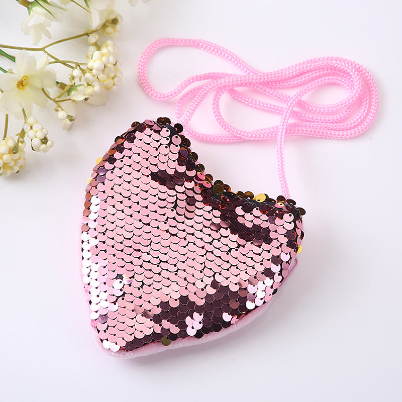 Wholesale Fabric Sequin Heart Children Shoulder Bag