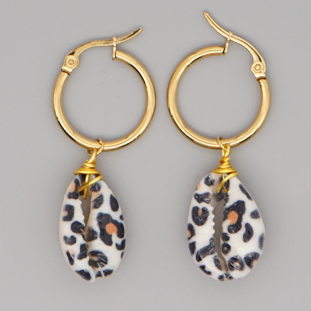 Wholesale Jewelry Bohemian Leopard Print Shell Earrings