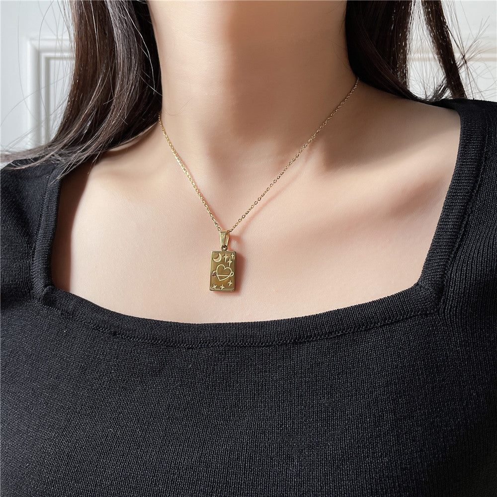 Venta al por mayor collar colgante grabado Tarot de acero inoxidable