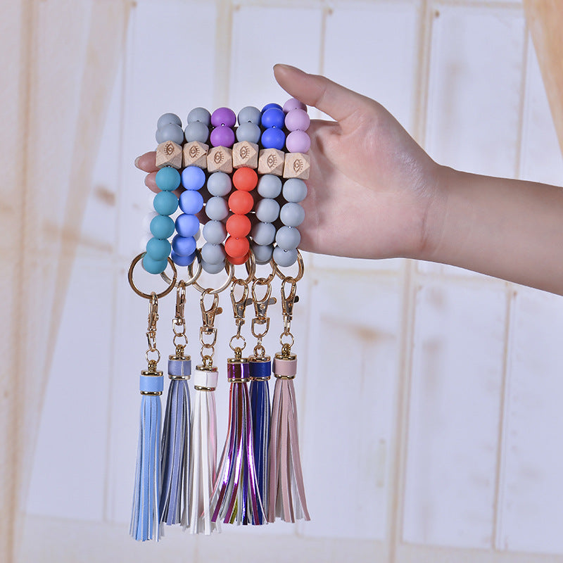 Wholesale Silicone Beaded Tassel Wrist Keychain