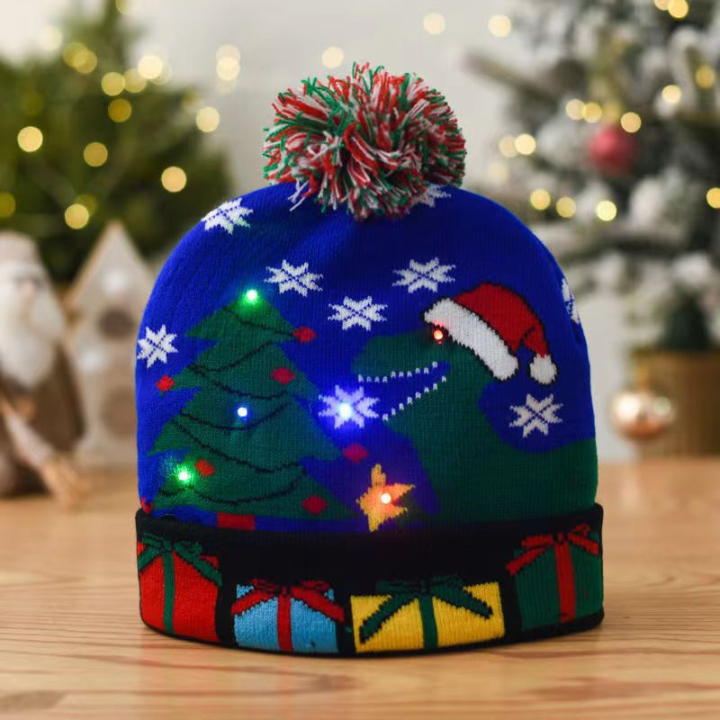 Wholesale Christmas LED Light Knitted Hat Party Warm Adult With Ball Hat