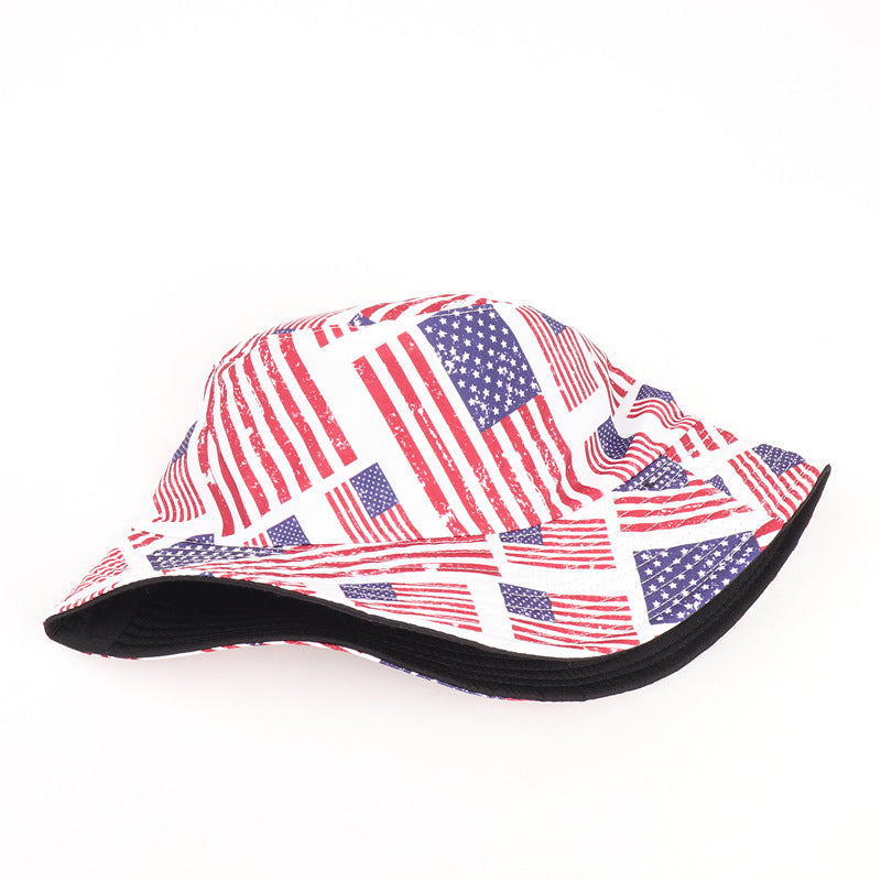Wholesale Cotton American Flag Print Reversible Bucket Hat