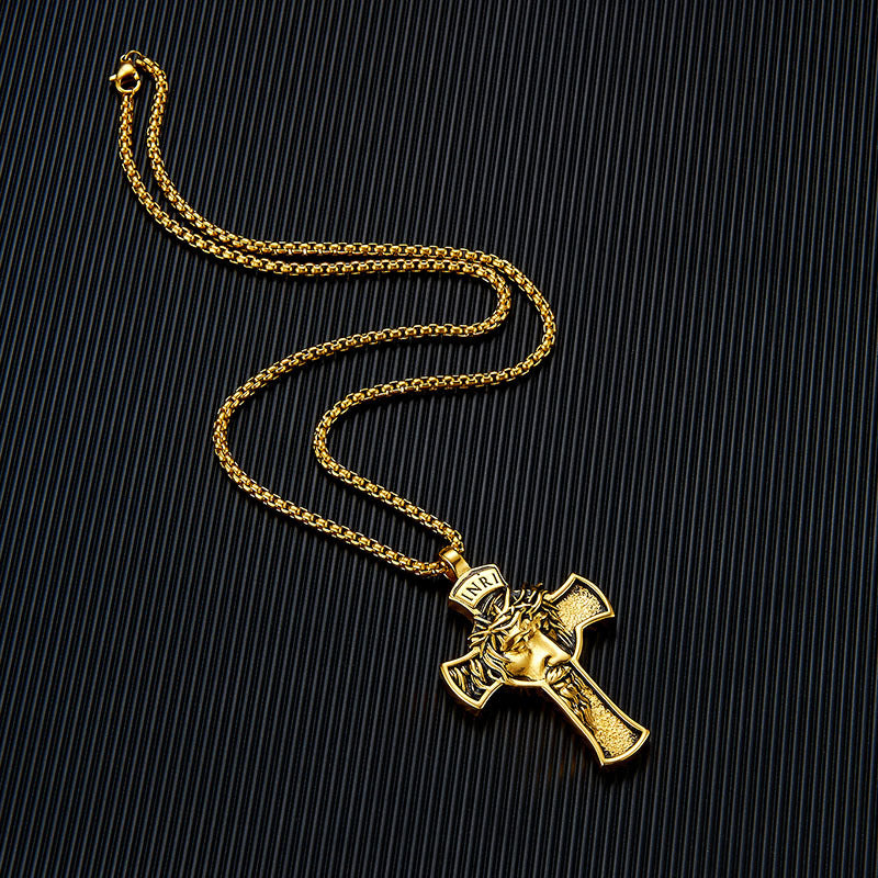 Wholesale Titanium Steel Cross Head Pendant Necklace